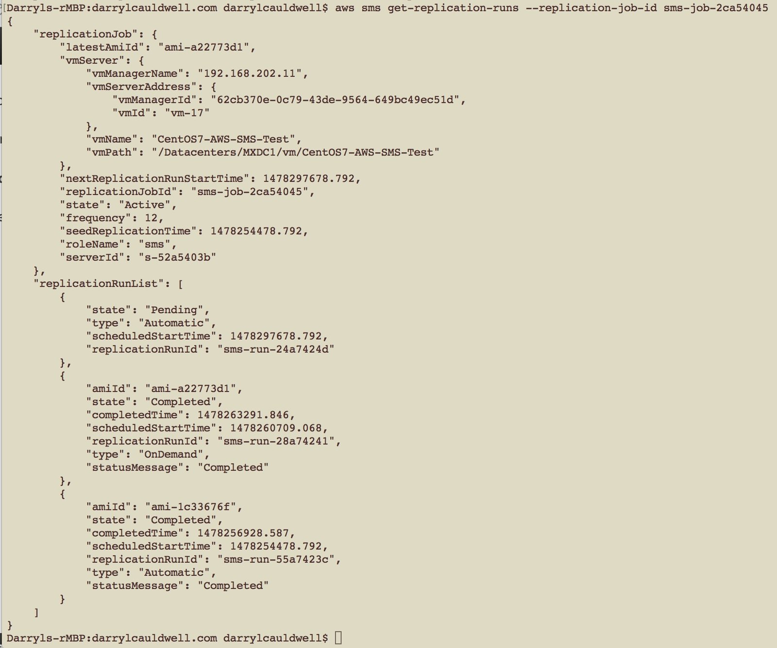AWS Server Migration Service Replication Runs