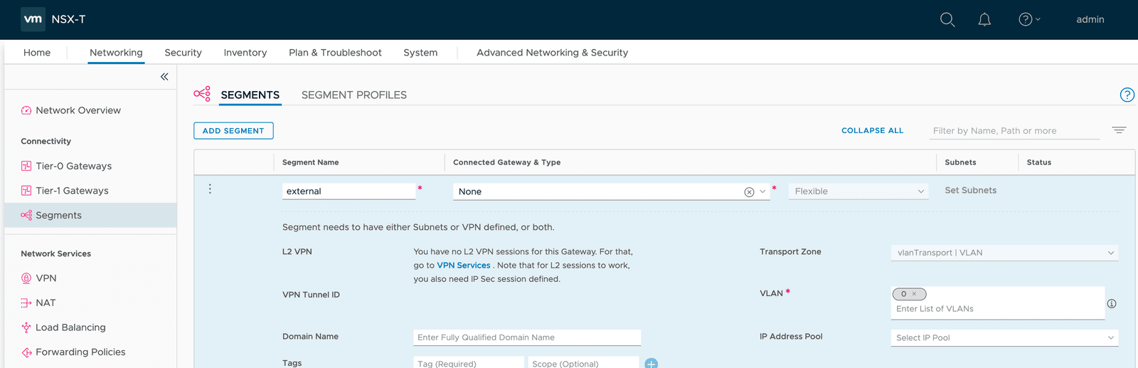 VLAN Backed Segment