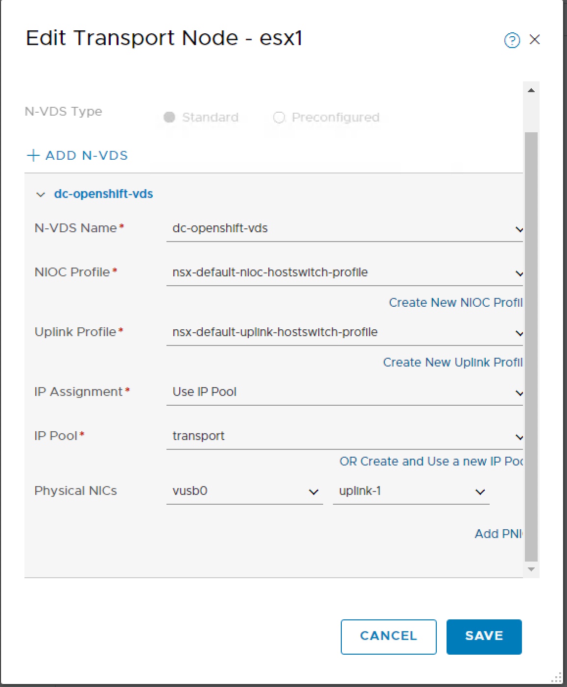 NSX-T Transport Zone N-VDS
