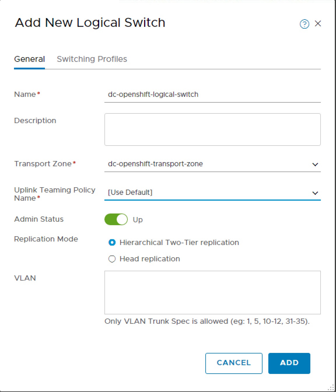 NSX-T Add Logical Switch