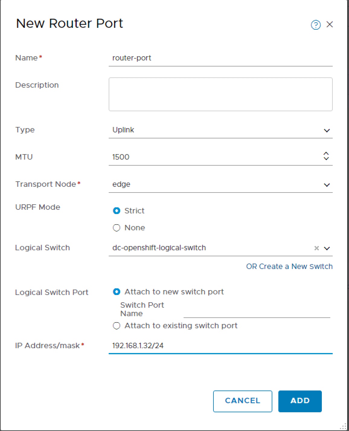 NSX-T Add Tier-0 Router Port
