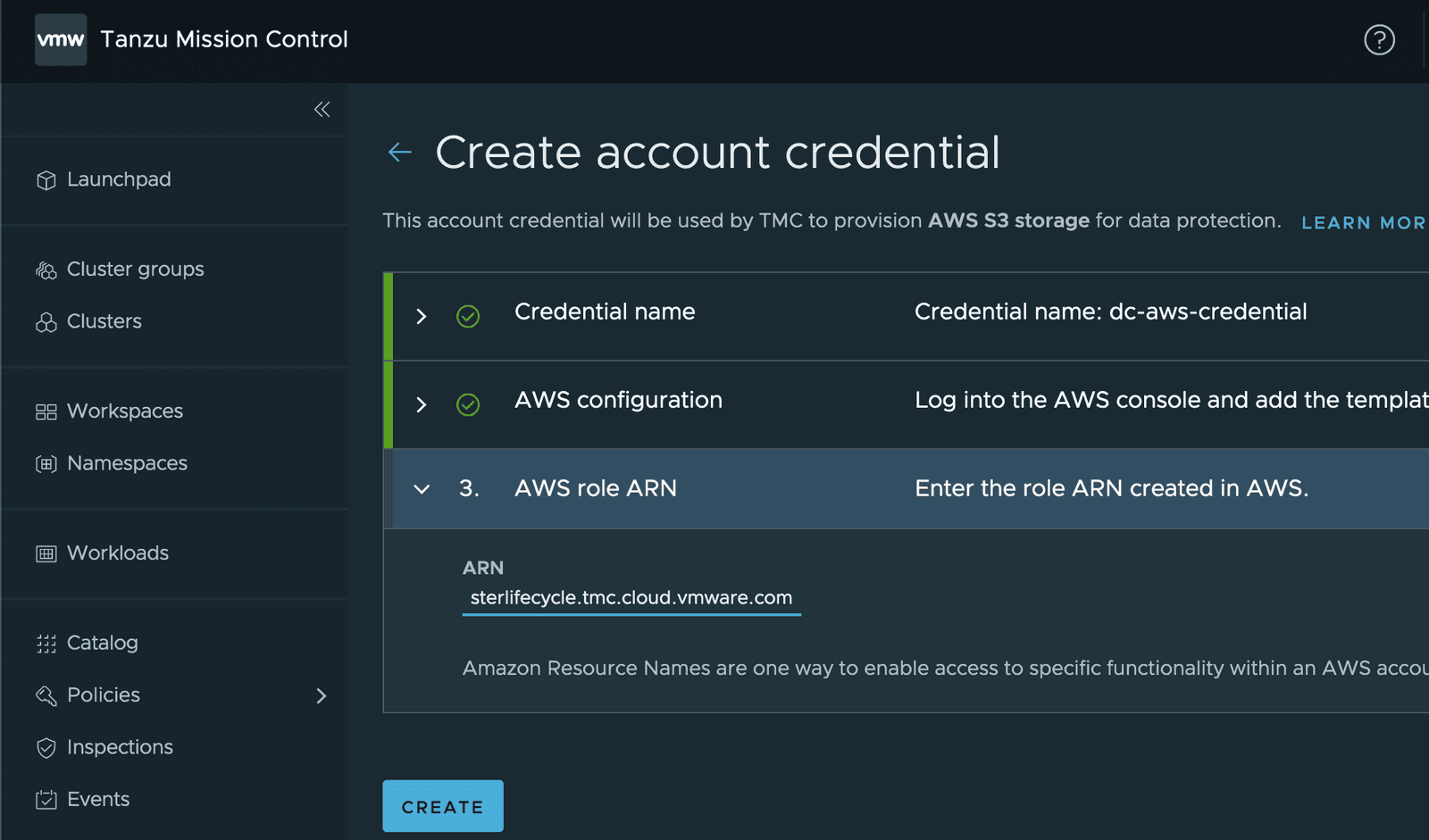 Tanzu Mission Control Credential ARN