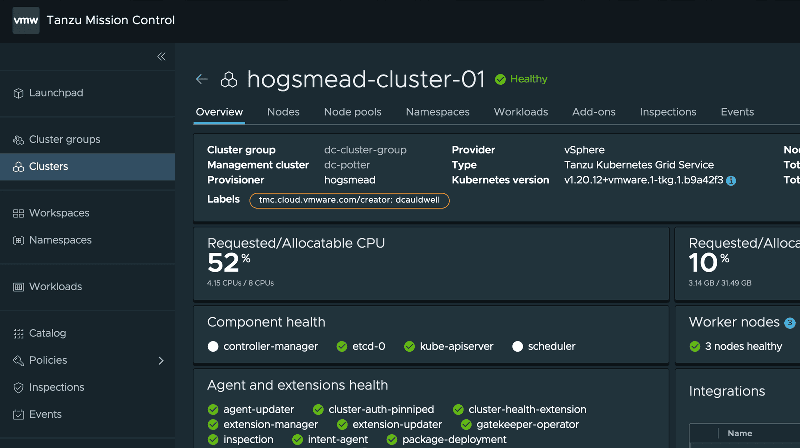 Tanzu Mission Control Cluster Provisioning Registered