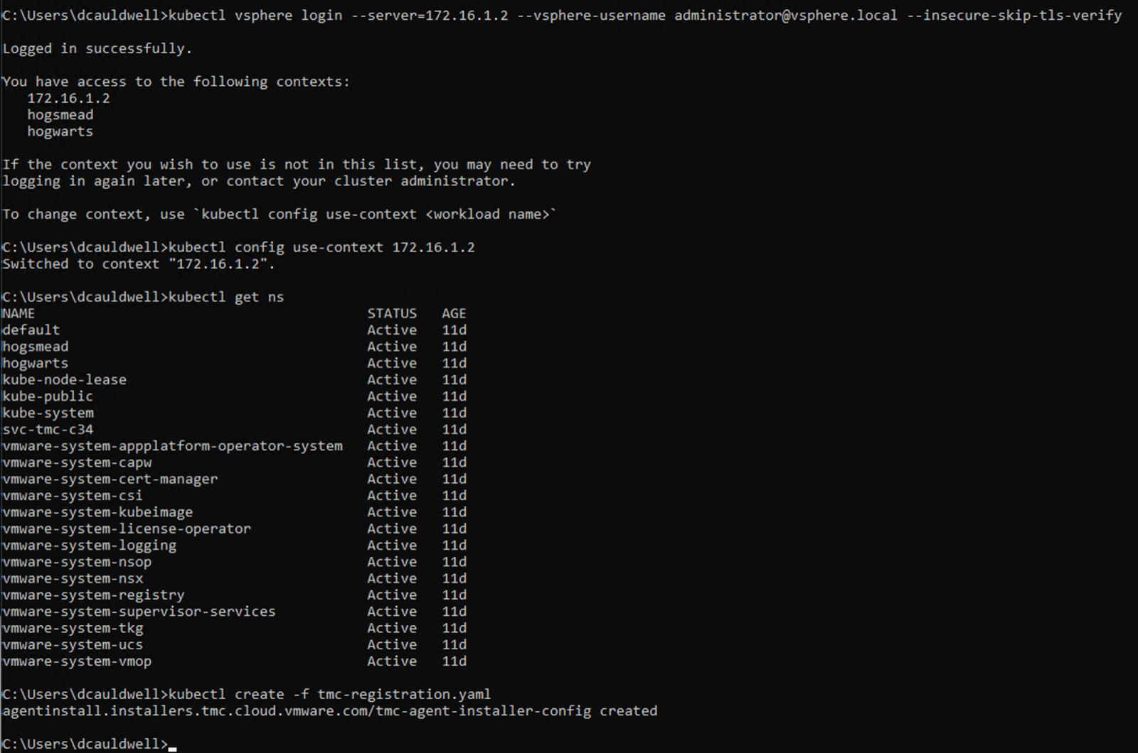 Tanzu Mission Control Supervisor Cluster kubectl