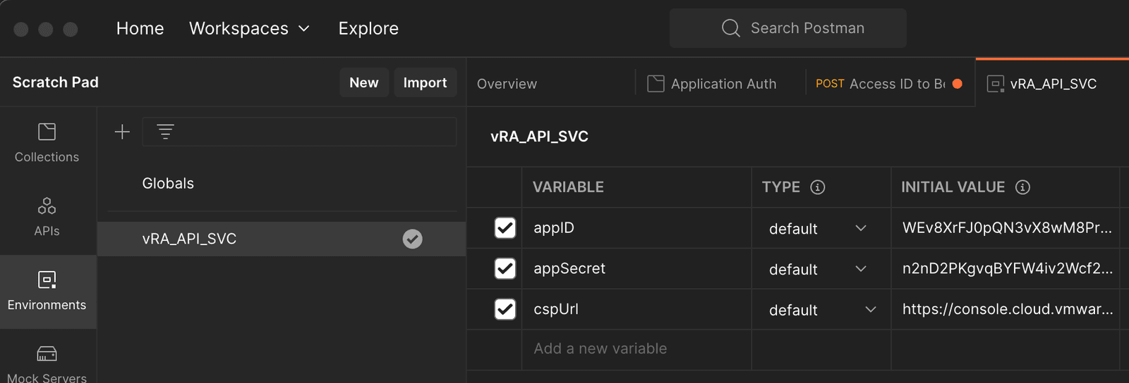 REST client environment variables