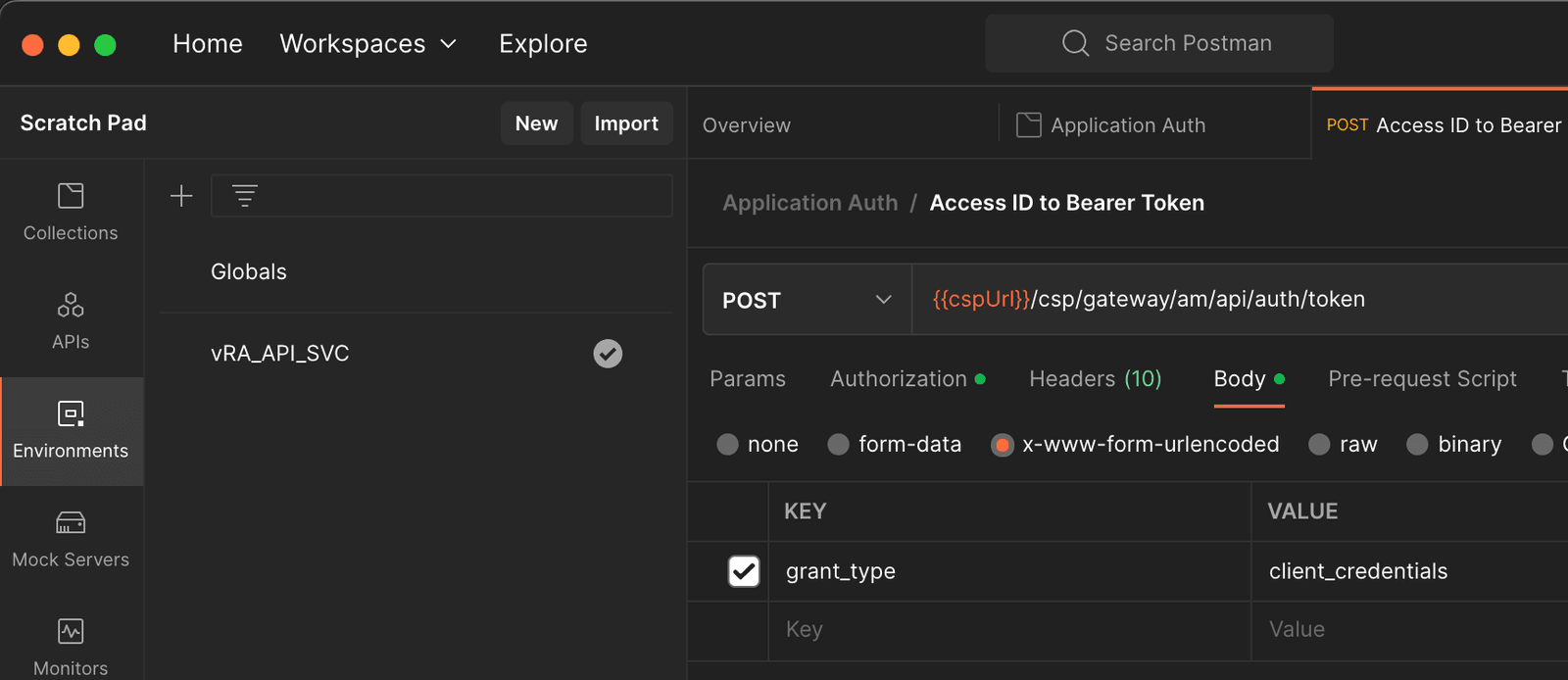 VMware Cloud Services API Authorization Server POST Body